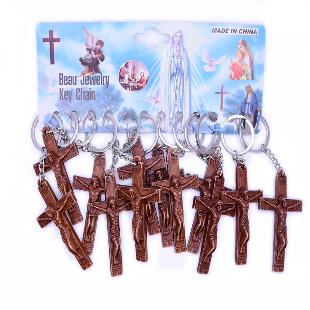 仿木塑料十字架钥匙挂件挂环挂圈宗教饰品礼品赠品