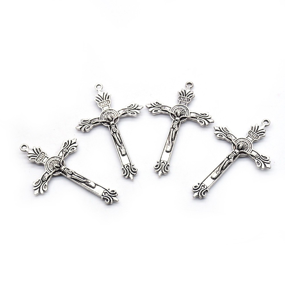 10个/包　外贸货源　双面古银十字架复古DIY饰品配件念珠项链吊坠