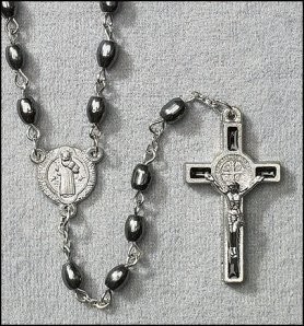 米形黑胆石念珠项链十字架用品批发Rosary necklace
