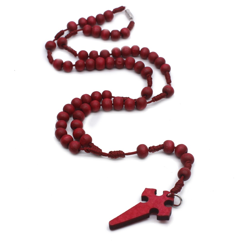 木念珠项链手工编制木珠十字架项链祈祷珠(6*7mm珠短款)