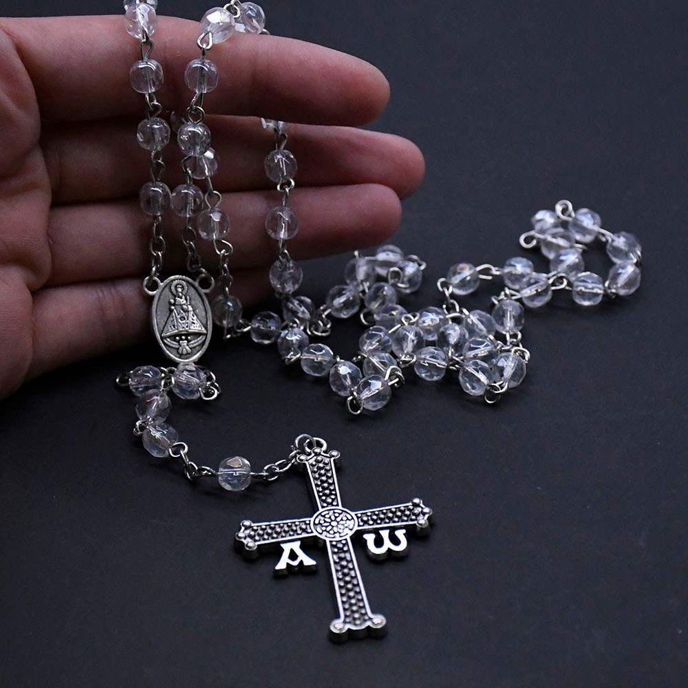 6mm透明水晶念珠项链Virgen de Covadonga