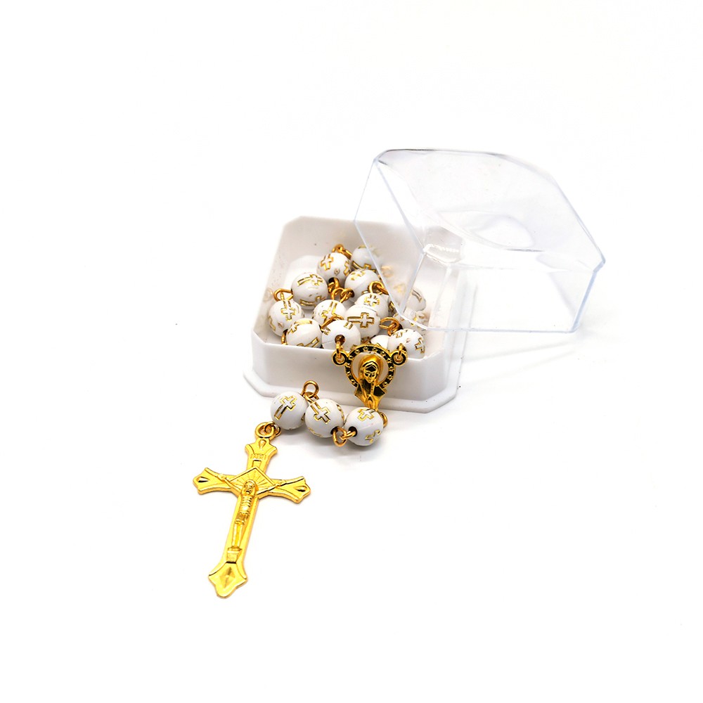（金色）带盒十字珠念珠洗礼珠十字架手链Rosary bracelet
