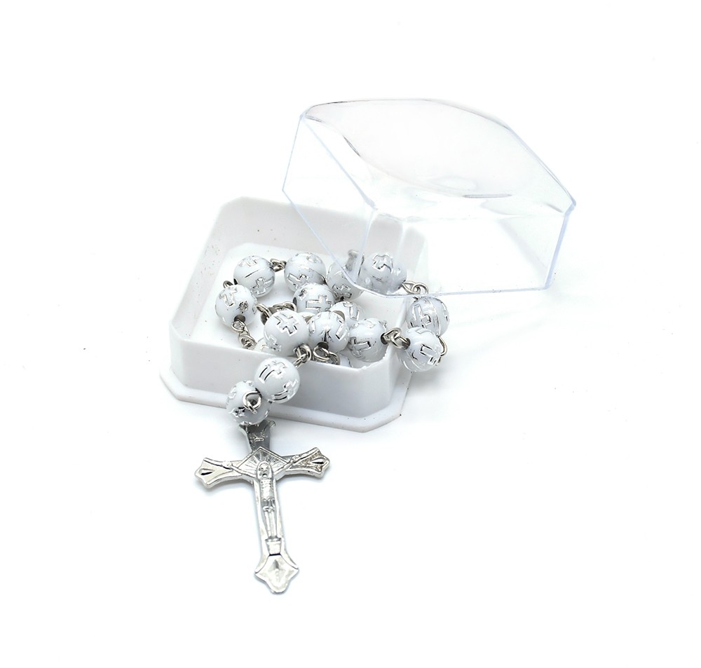 （（银色）带盒十字珠念珠洗礼珠十字架手链Rosary bracelet