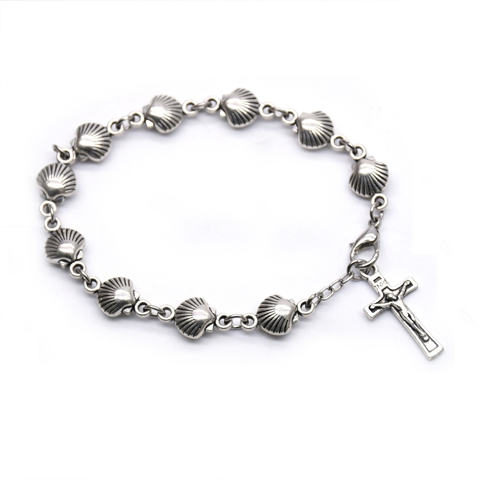 贝壳手链复古合金念珠十字架手串手环弯针祈祷珠Rosary bracelet