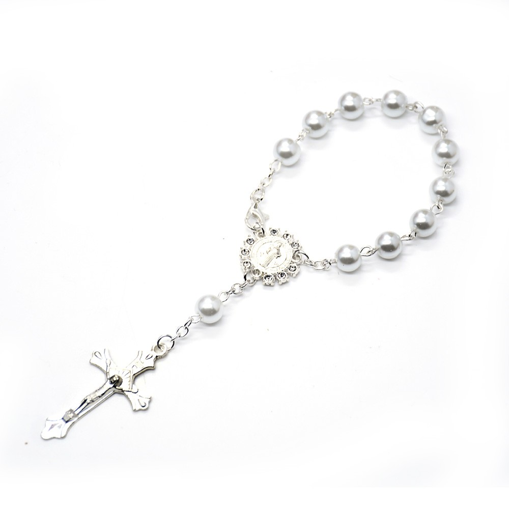  十字架珍珠念珠手链宗教饰品 十字架手串祈祷珠手环