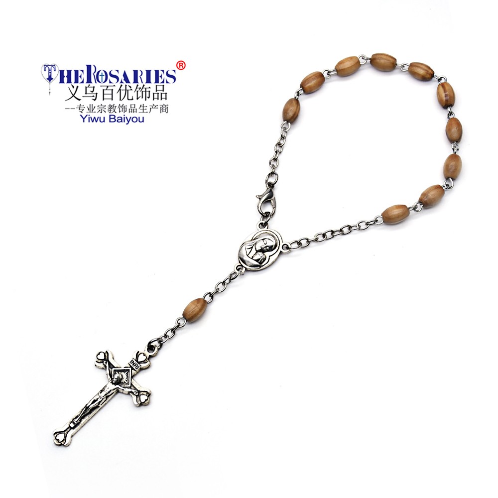 米形松木珠念珠十字架手链手串手环珠Rosary计数念珠