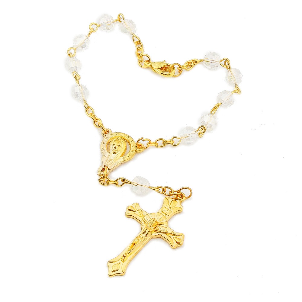 十字架水晶念珠手链手串手环弯针祈祷珠Rosary bracelet