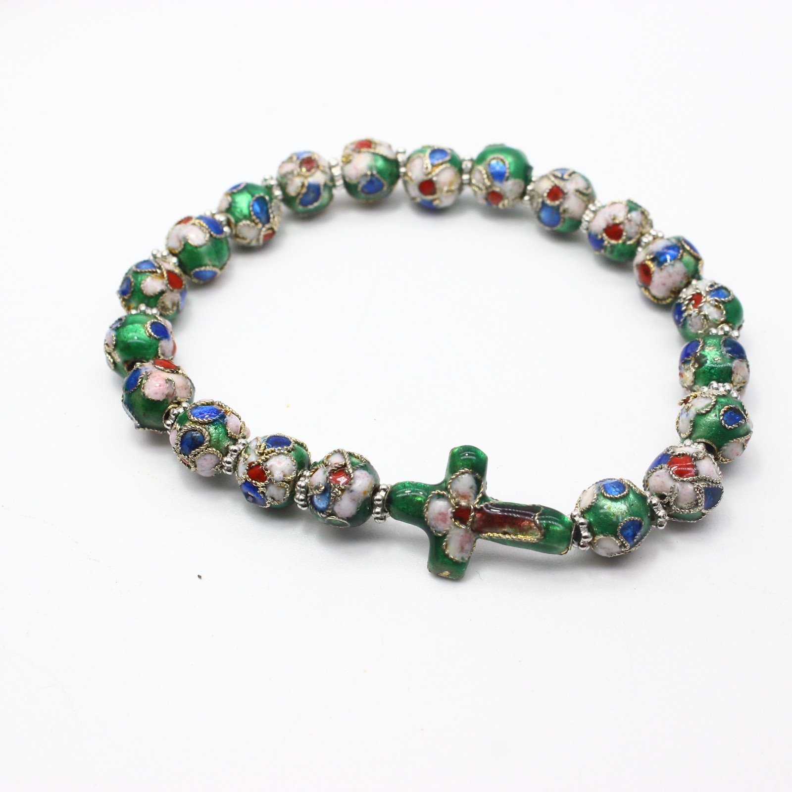 纯手工景泰蓝珠手串串珠十字架手链手环（弹力绳）bracelet