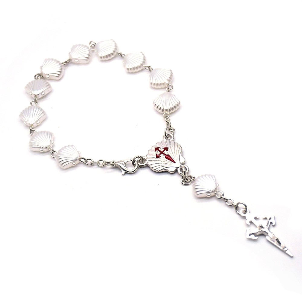 贝壳念珠手链仿珍珠十字架手串饰品手环弯针祈祷珠Rosary