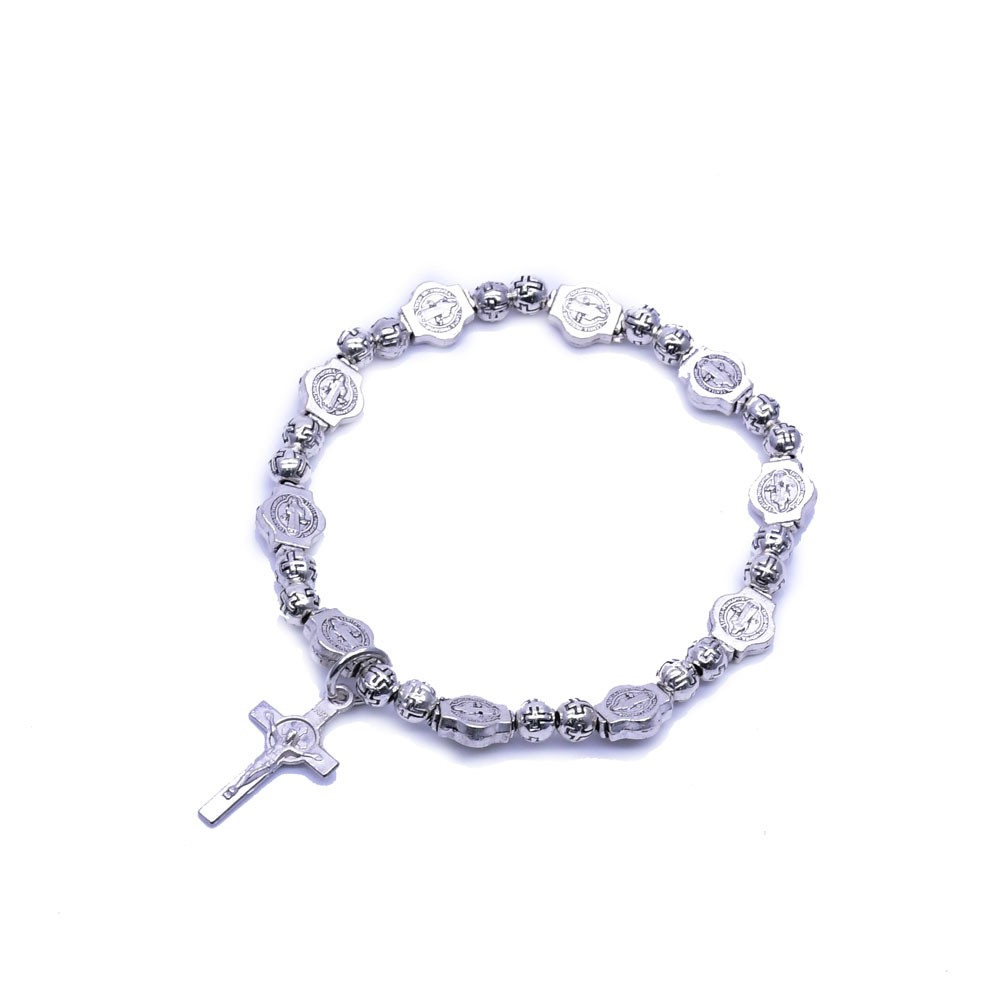 圣本笃古银十字珠手链十字架圣像手串珠手环Rosary bracelet