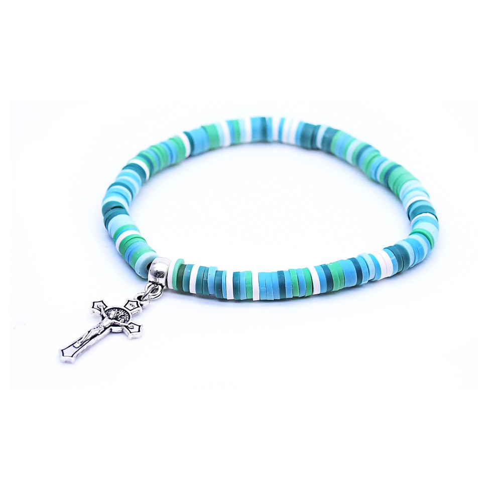 外贸专供货源软陶彩色十字架手链串珠弹力手环Beads bracelet