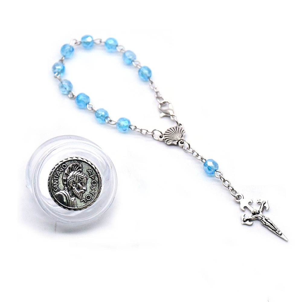 盒装6mm水晶念珠手链合金十字架手串手环祈祷珠Rosary bracelet