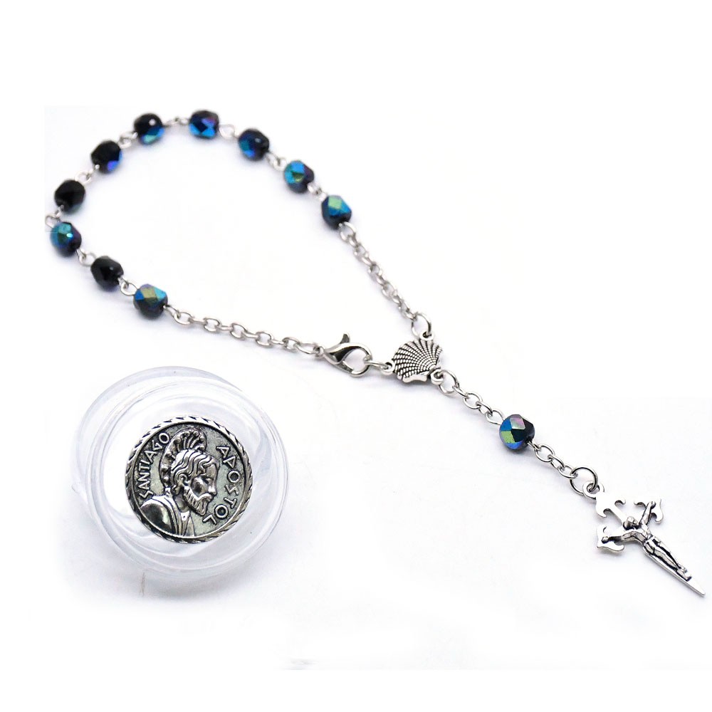 盒装6mm水晶念珠手链合金十字架手串手环祈祷珠Rosary bracelet