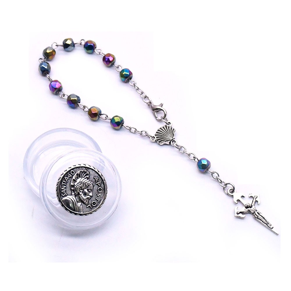 盒装6mm水晶念珠手链合金十字架手串手环祈祷珠Rosary bracelet