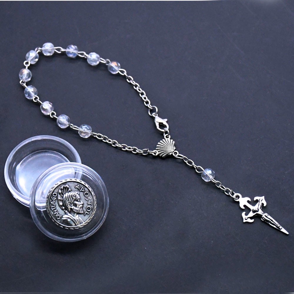 盒装6mm水晶念珠手链合金十字架手串手环祈祷珠Rosary bracelet