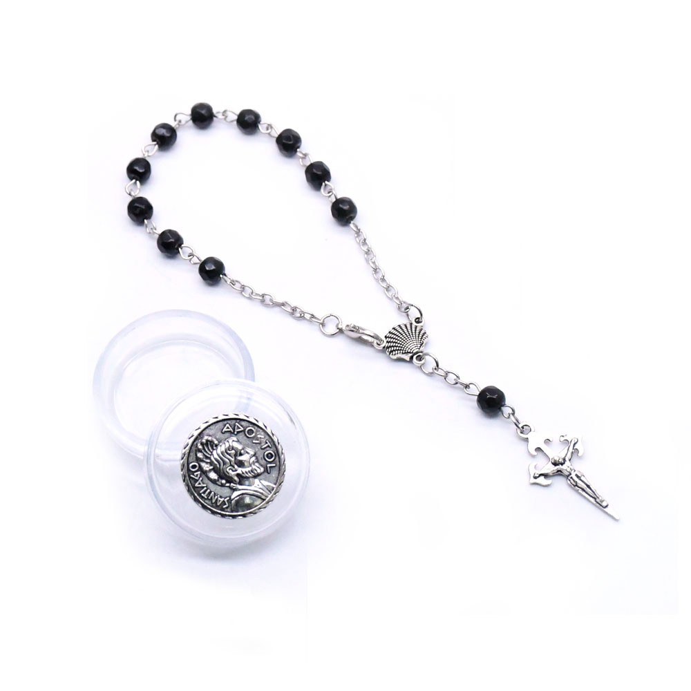 盒装6mm水晶念珠手链合金十字架手串手环祈祷珠Rosary bracelet