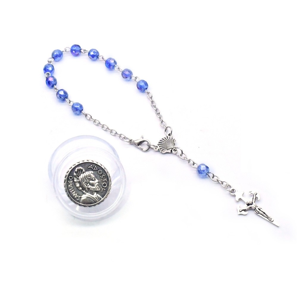 盒装6mm水晶念珠手链合金十字架手串手环祈祷珠Rosary bracelet