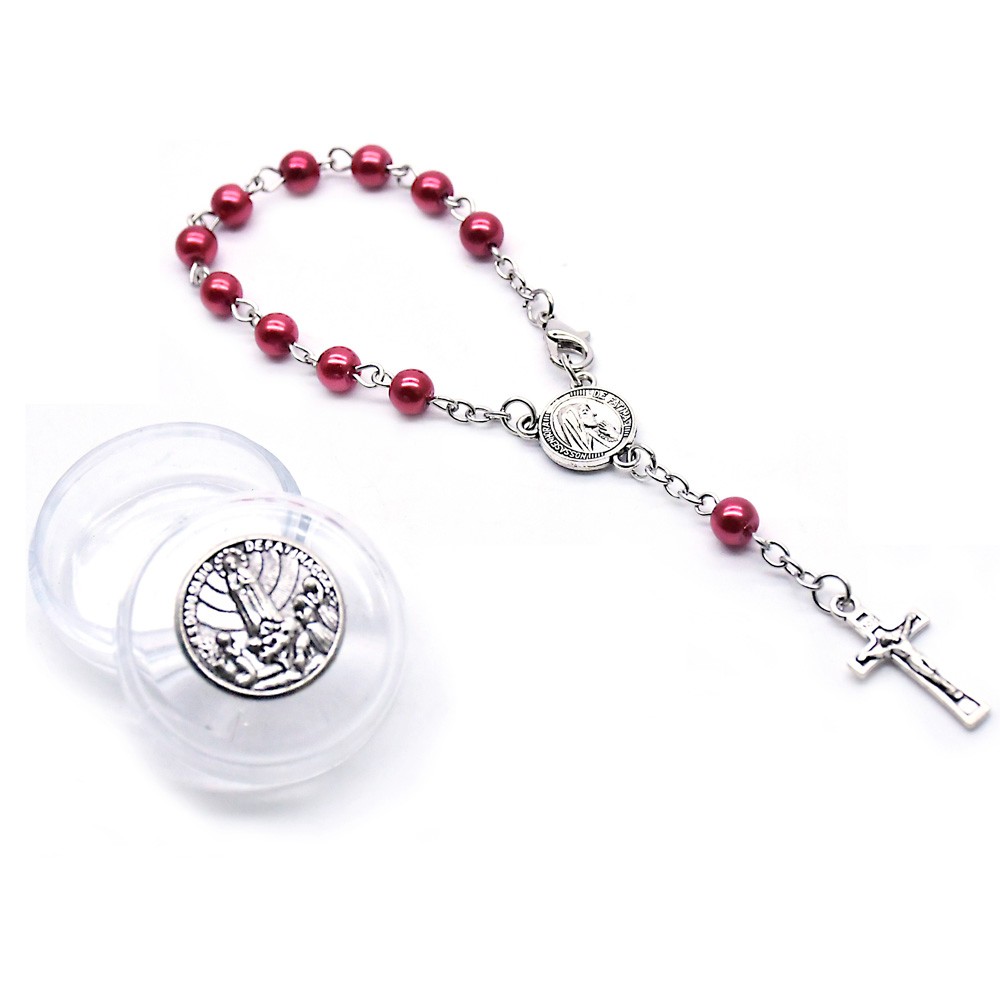 盒装6mm珍珠念珠手链合金十字架手串手环祈祷珠Rosary bracelet
