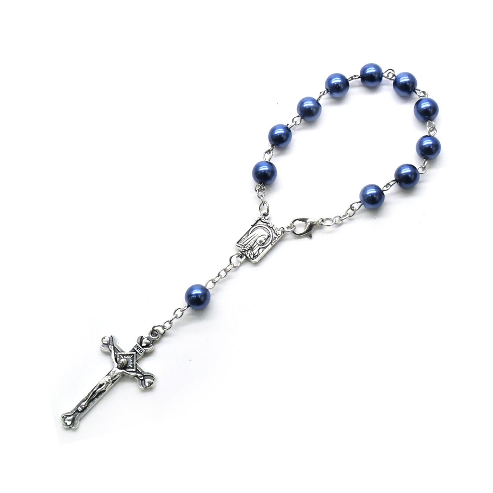 8mm多色珍珠念珠手链饰品外贸十字架手串手环　11颗prayer 手链