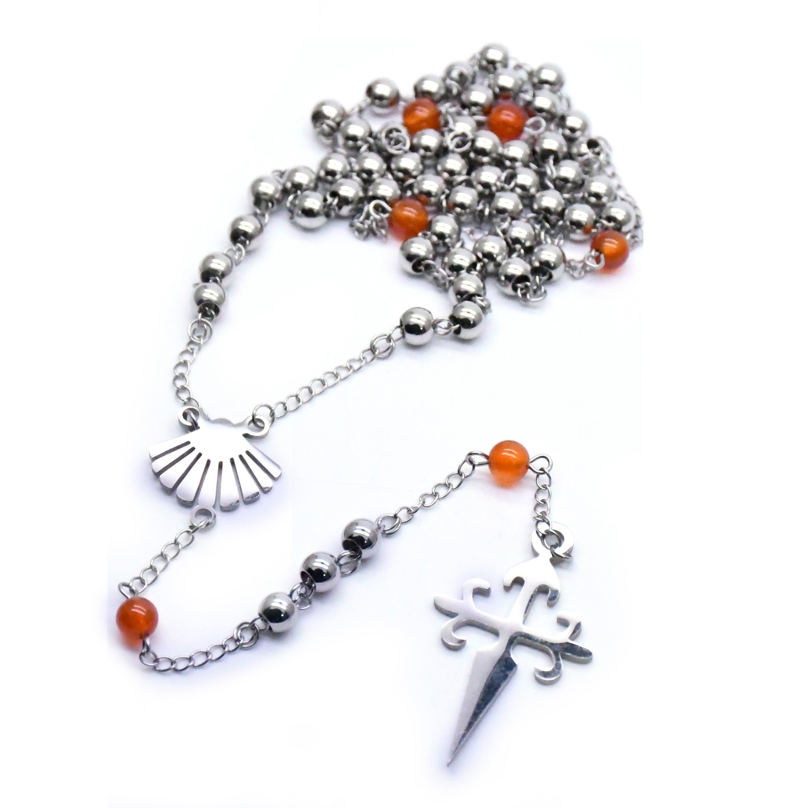不锈钢贝壳十字架念珠项链Santiago Rosary项链饰品