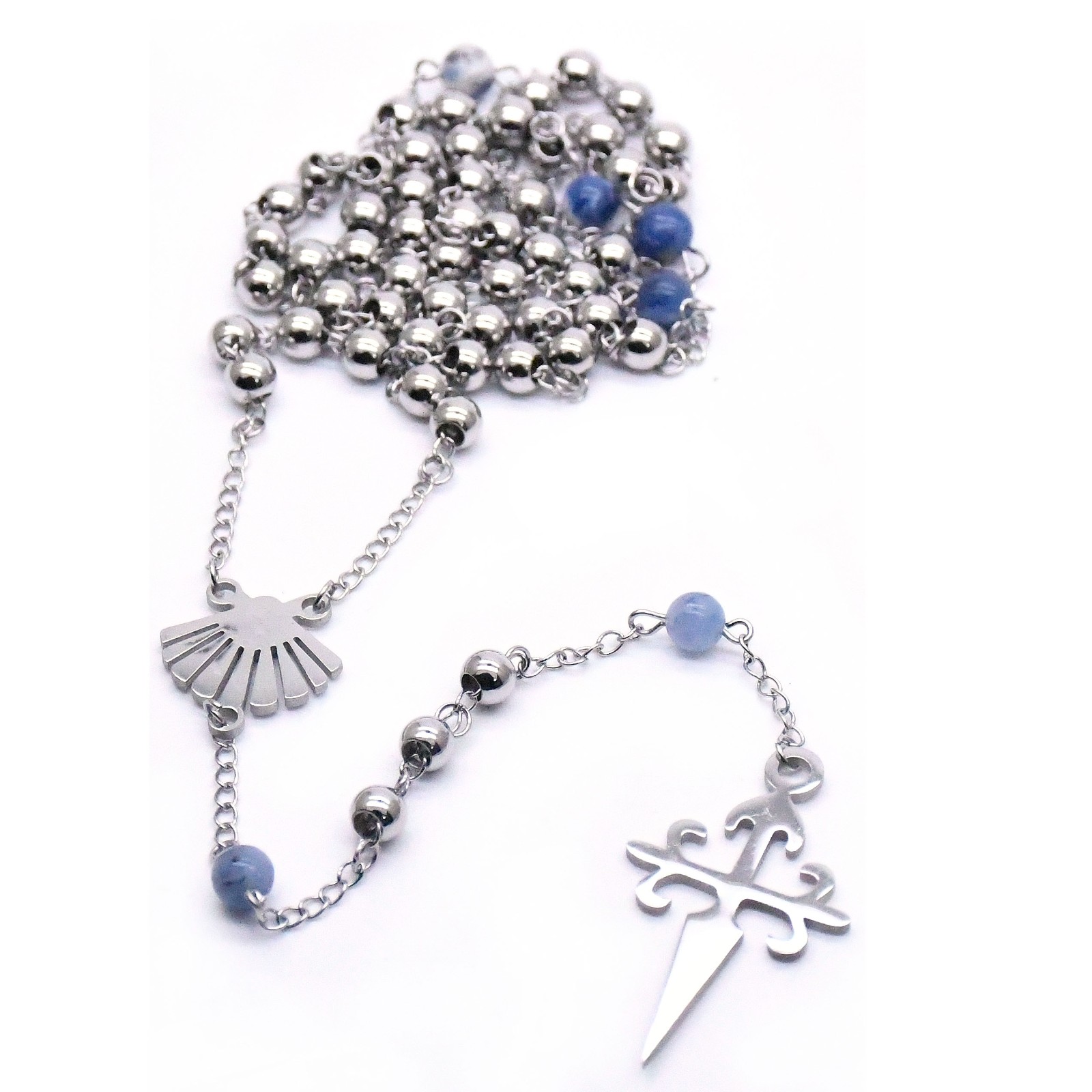 不锈钢贝壳十字架念珠项链Santiago Rosary项链饰品