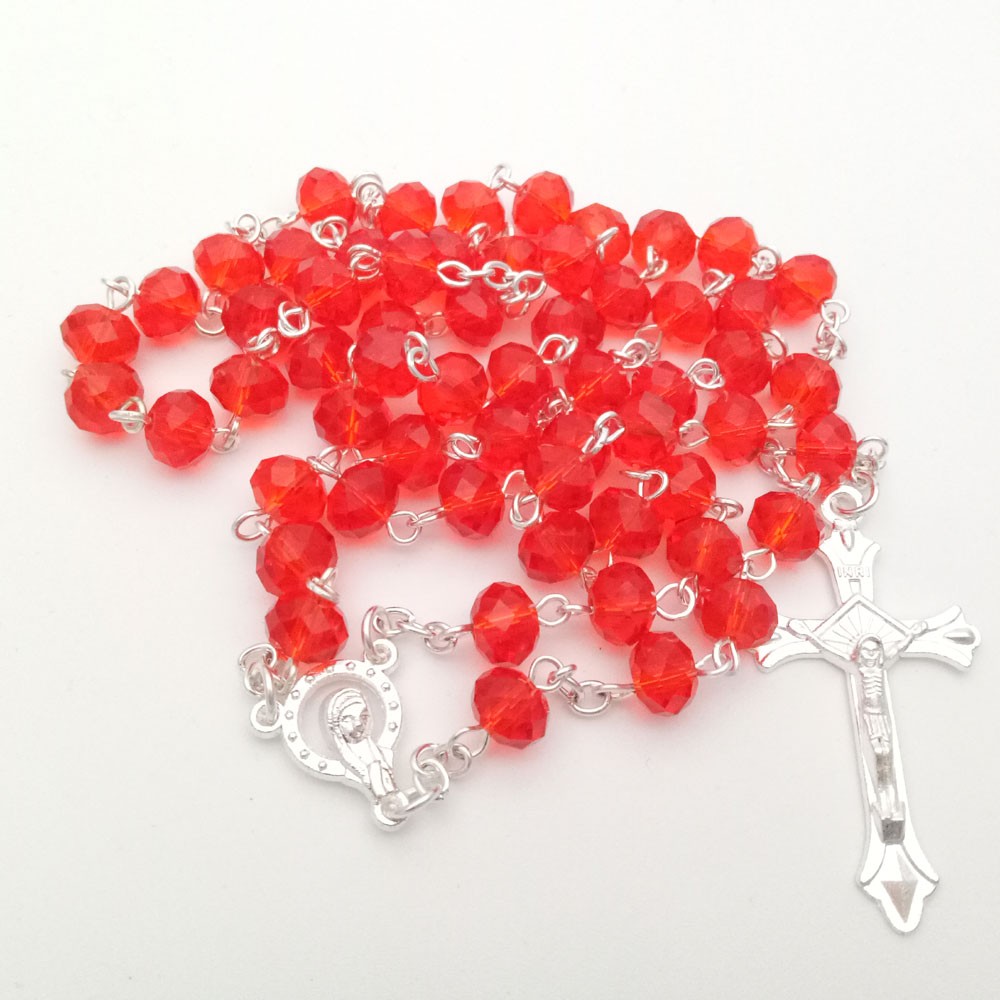 水晶十字架念珠Rosary 项链外贸饰品批发多色选 6*8mm