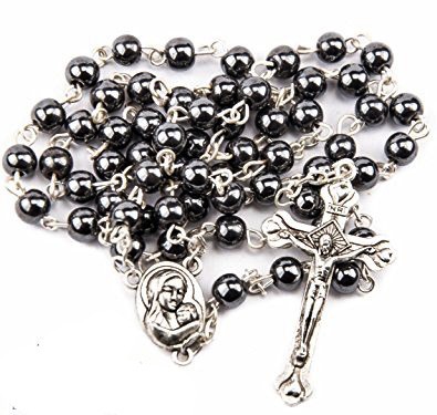 电商饰品 念珠项链无磁性黑胆石十字架批发Rosary necklace