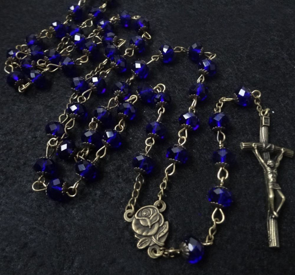 500条起订天主教基督教古青铜复古水晶十字架饰品念珠项链