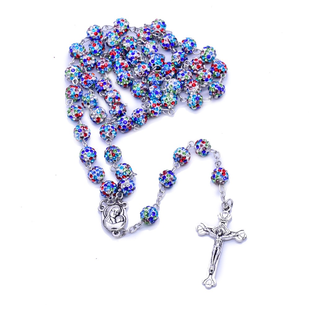 高档念珠彩色软陶珠十字架念珠项链教堂用品批发Rosary Necklace