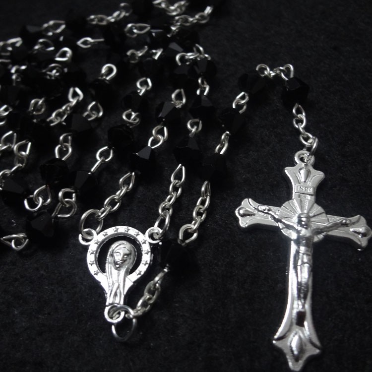 订做500条起 欧美时尚宗教饰品天主教祷告念珠水晶十字架项链