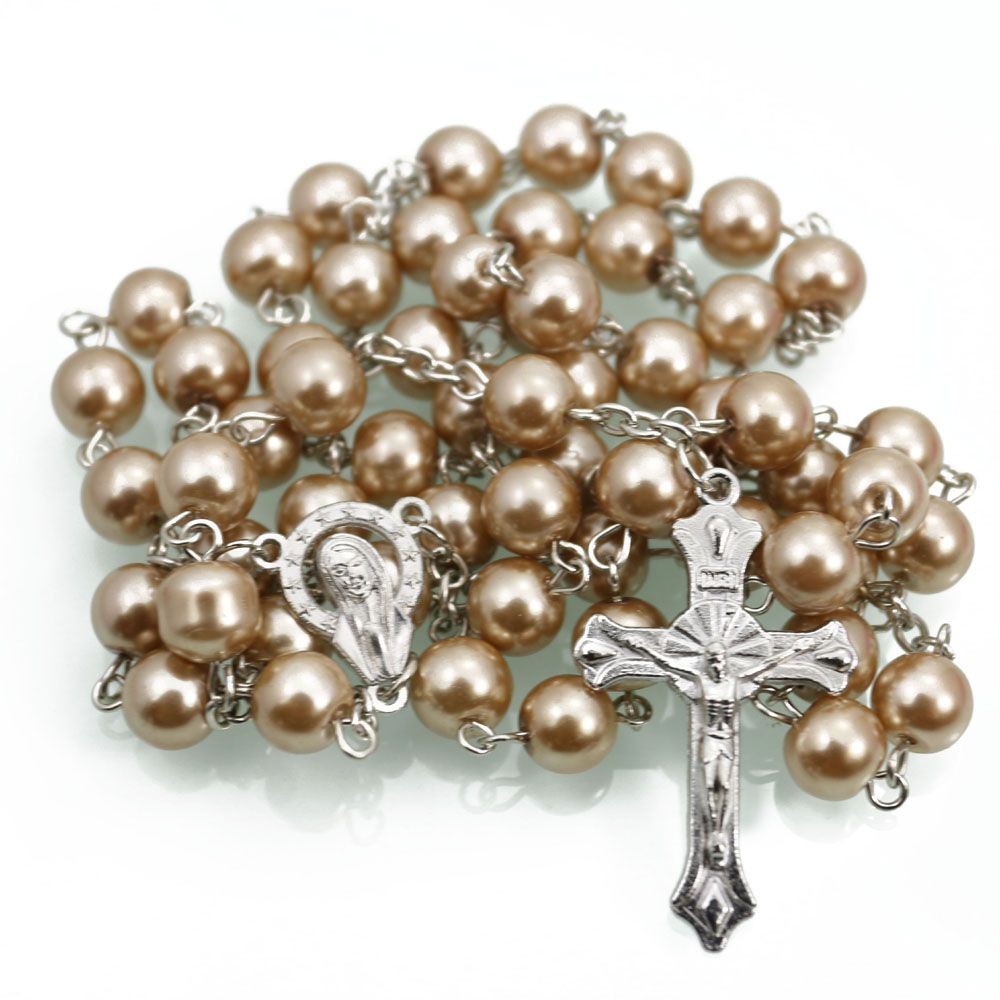 珍珠十字架项链8MM念珠饰品批发 Rosary Beads跨境电商饰品