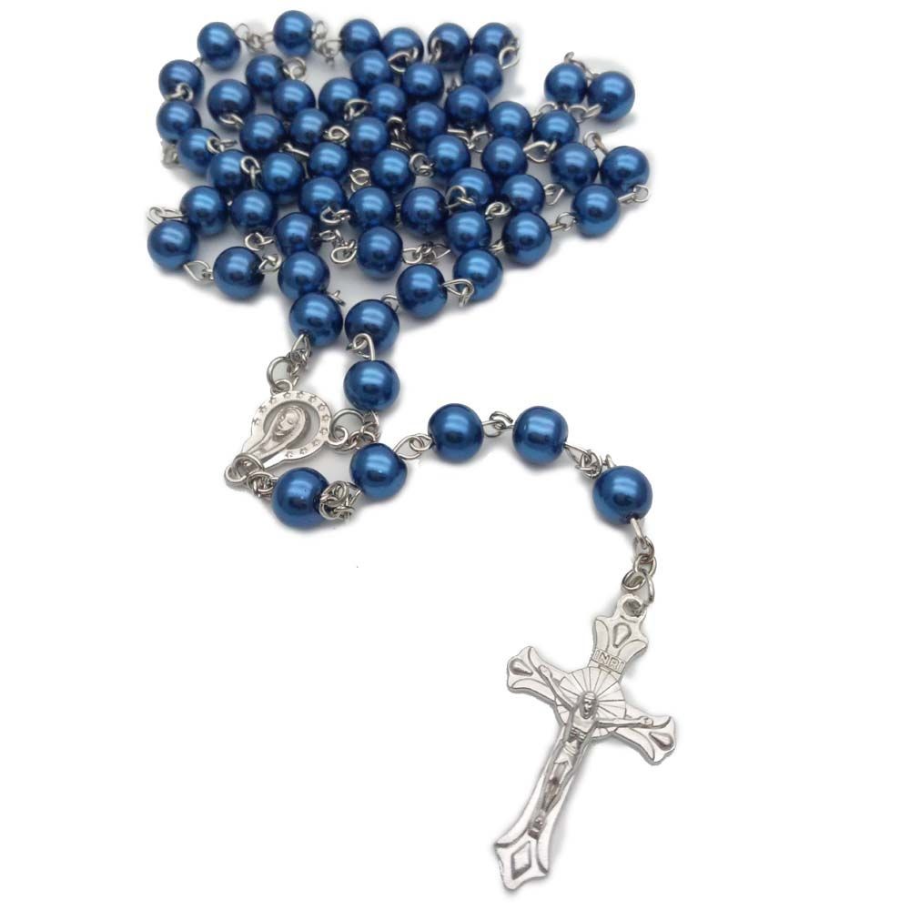 珍珠十字架项链8MM念珠饰品批发 Rosary Beads跨境电商饰品