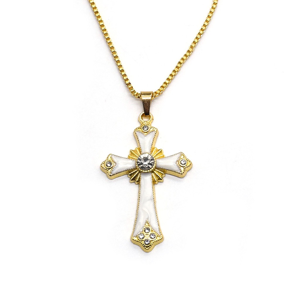 十字架项链珍珠色白钻吊坠挂链男女通用跨境电商流行个性饰品