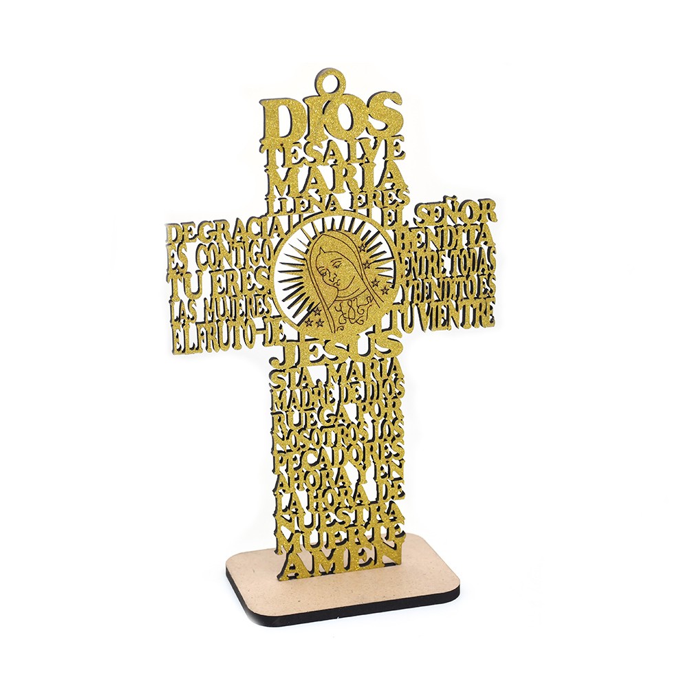 激光木制十字架摆件金银粉婚礼饰品摆台外贸电商新款