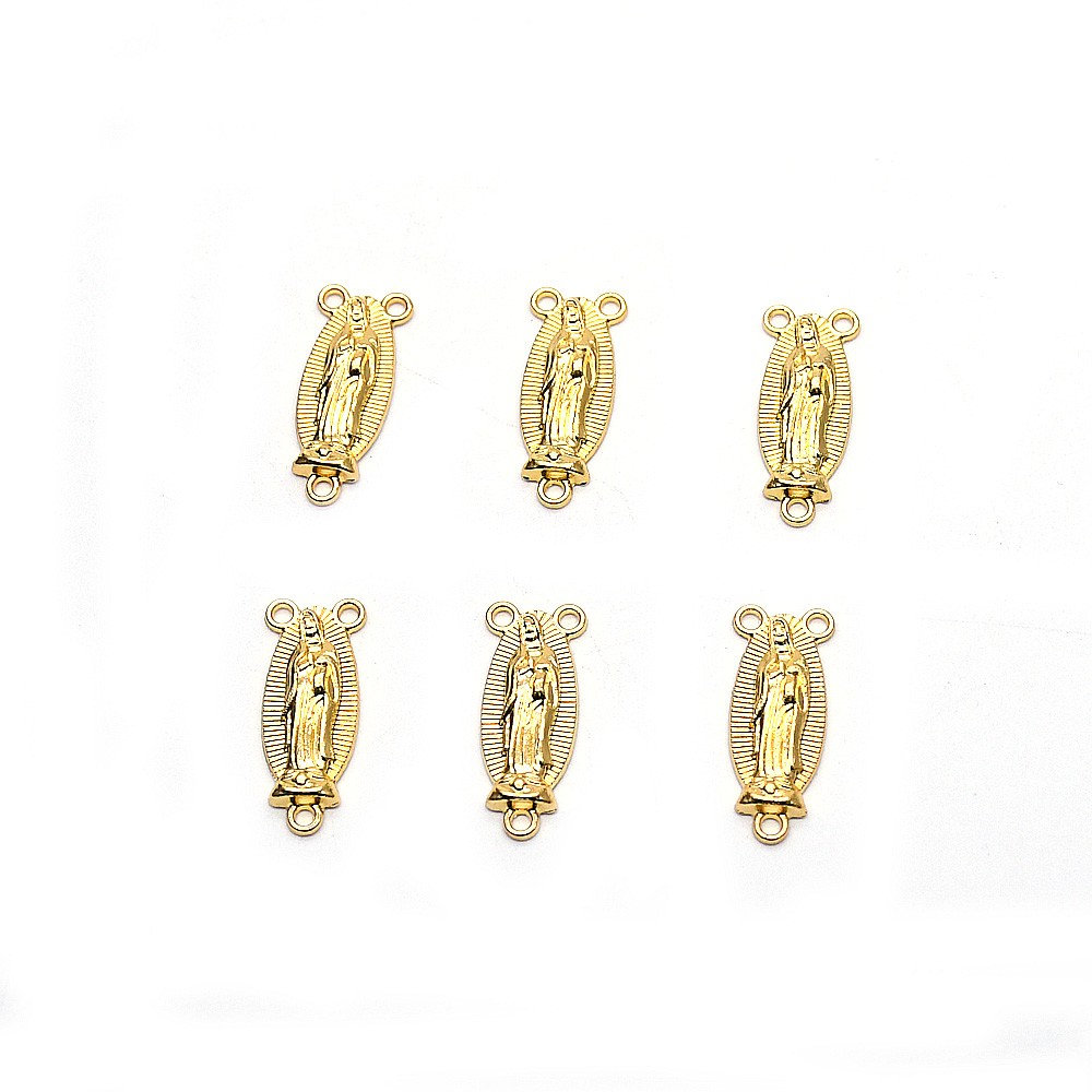 （10个每包）金色圣母玛丽亚三角念珠项链配件三孔DIY饰品