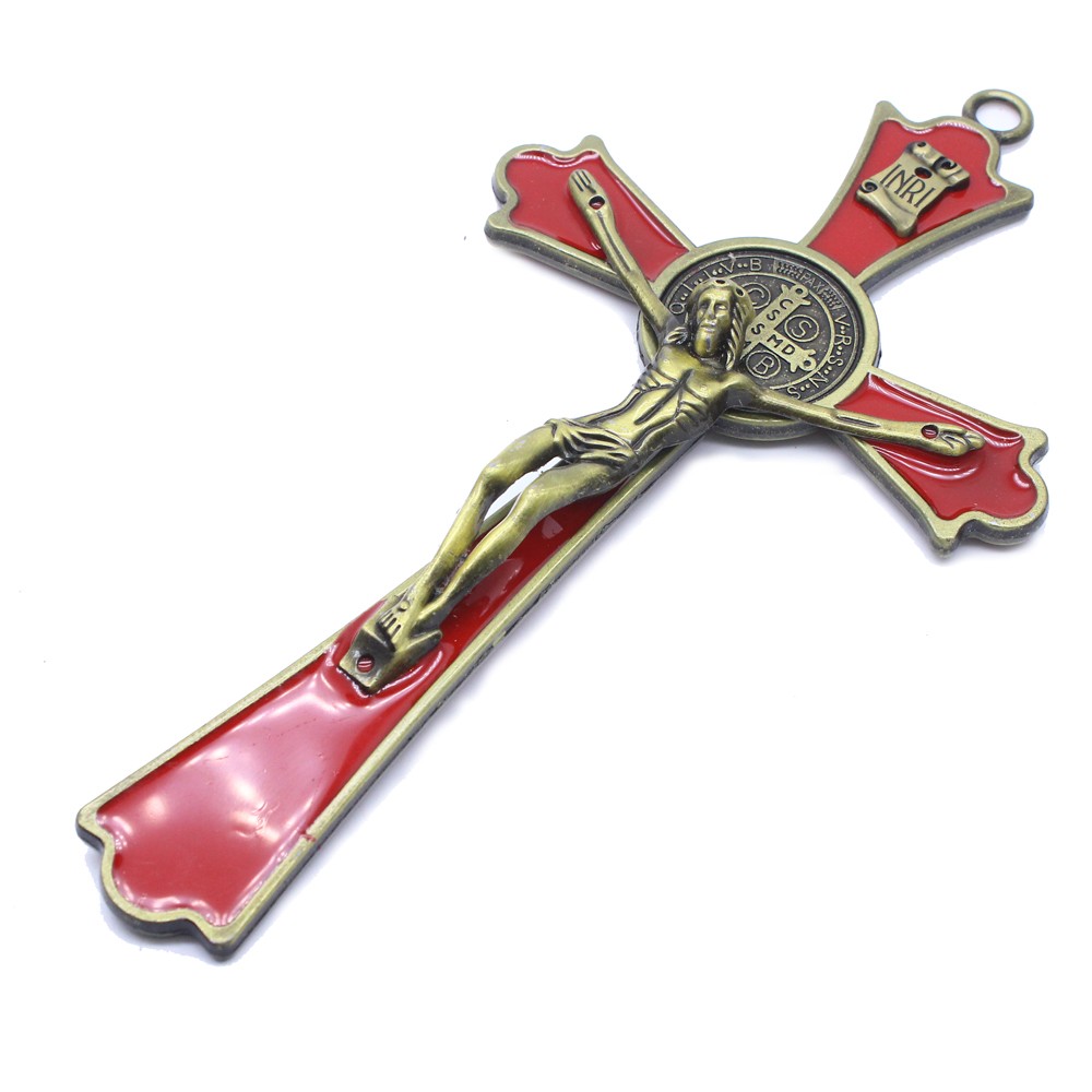 （古青铜+红）9.2*19cm金属十字架挂件办公室家用摆件饰品