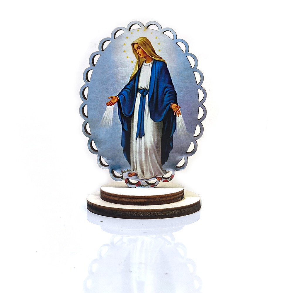 （圣母玛丽亚）镂空彩色木制椭圆花边站立圣像旅行汽车家居装饰摆件