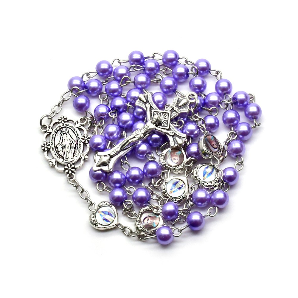 （紫色）6mm圣母爱心珍珠念珠项链祈祷珠