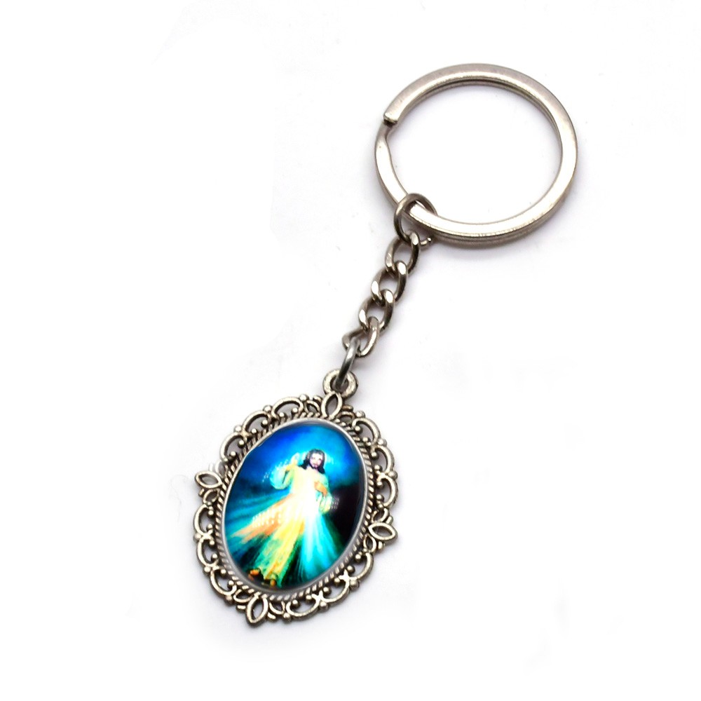 慈悲耶稣Divine Mercy玻璃贴图复古钥匙扣挂件
