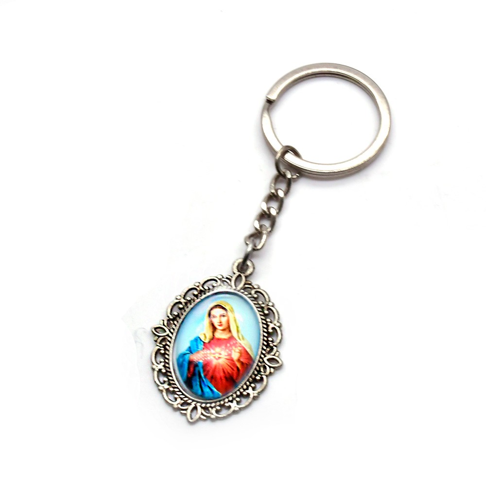 圣心圣母Sacred of Mary玻璃贴图复古钥匙扣挂件