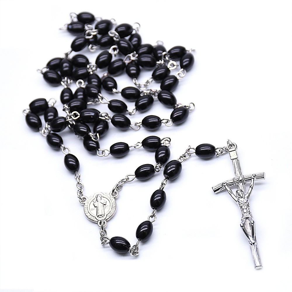 （黑）珍珠念珠饰品批发 米珠十字架毛衣链项链