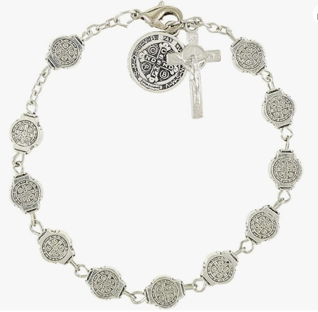 复古金属圣本笃念珠手链十字架手串手环弯针 