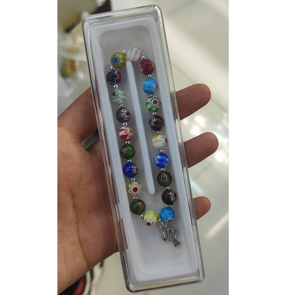 盒装+多色高档千花琉璃珠十字架手链手工弹力绳手串