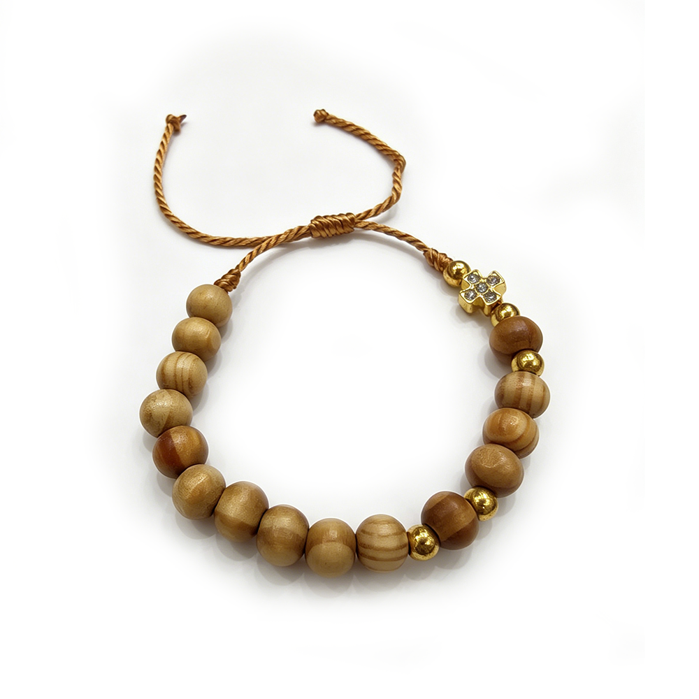 十字架钻珠松木珠编抽拉手链手串饰品