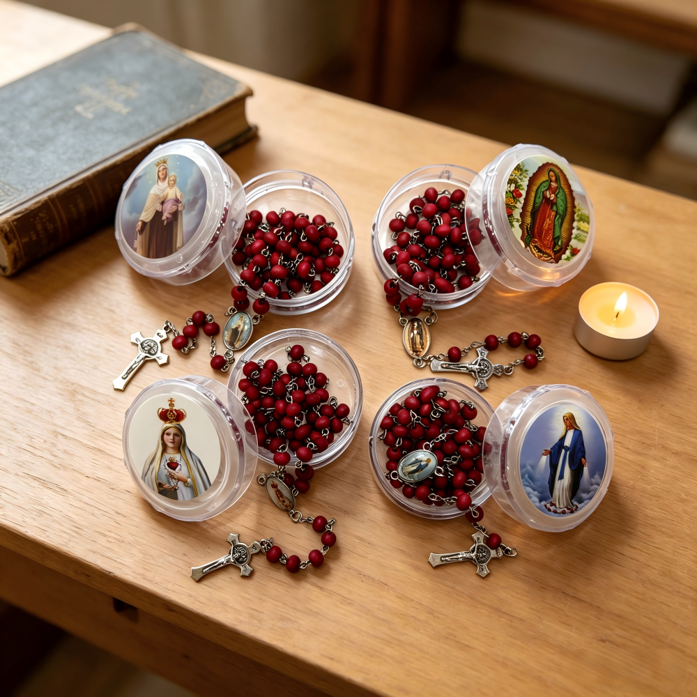 12盒一套价每图3个，酒红木珠香味念珠项链盒装