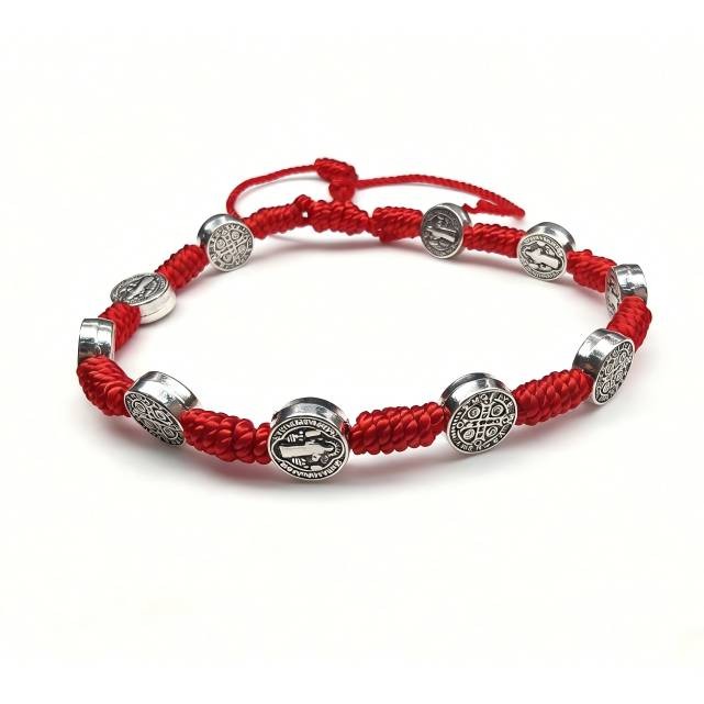 红色手工绳编十字架圣本笃念珠手链St. Benedict Bracelet