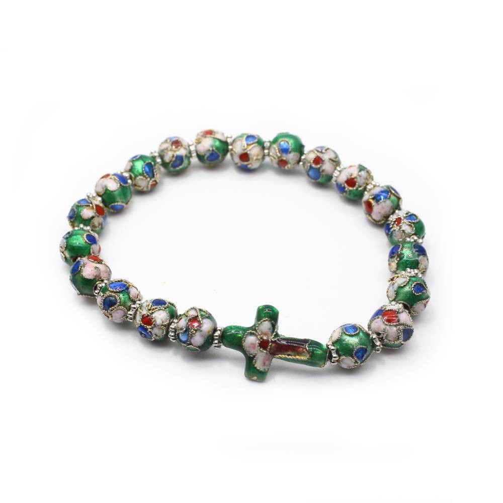 纯手工景泰蓝珠手串串珠十字架手链手环（弹力绳）bracelet