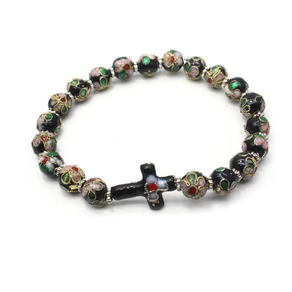 纯手工景泰蓝珠手串串珠十字架手链手环（弹力绳）bracelet
