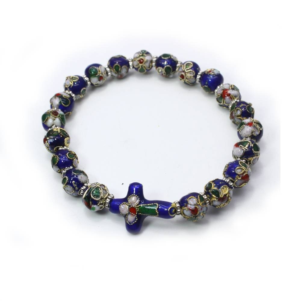 纯手工景泰蓝珠手串串珠十字架手链手环（弹力绳）bracelet
