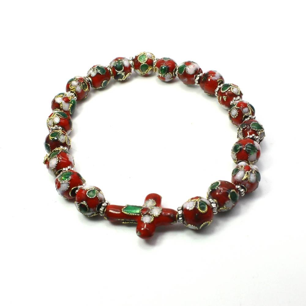 纯手工景泰蓝珠手串串珠十字架手链手环（弹力绳）bracelet